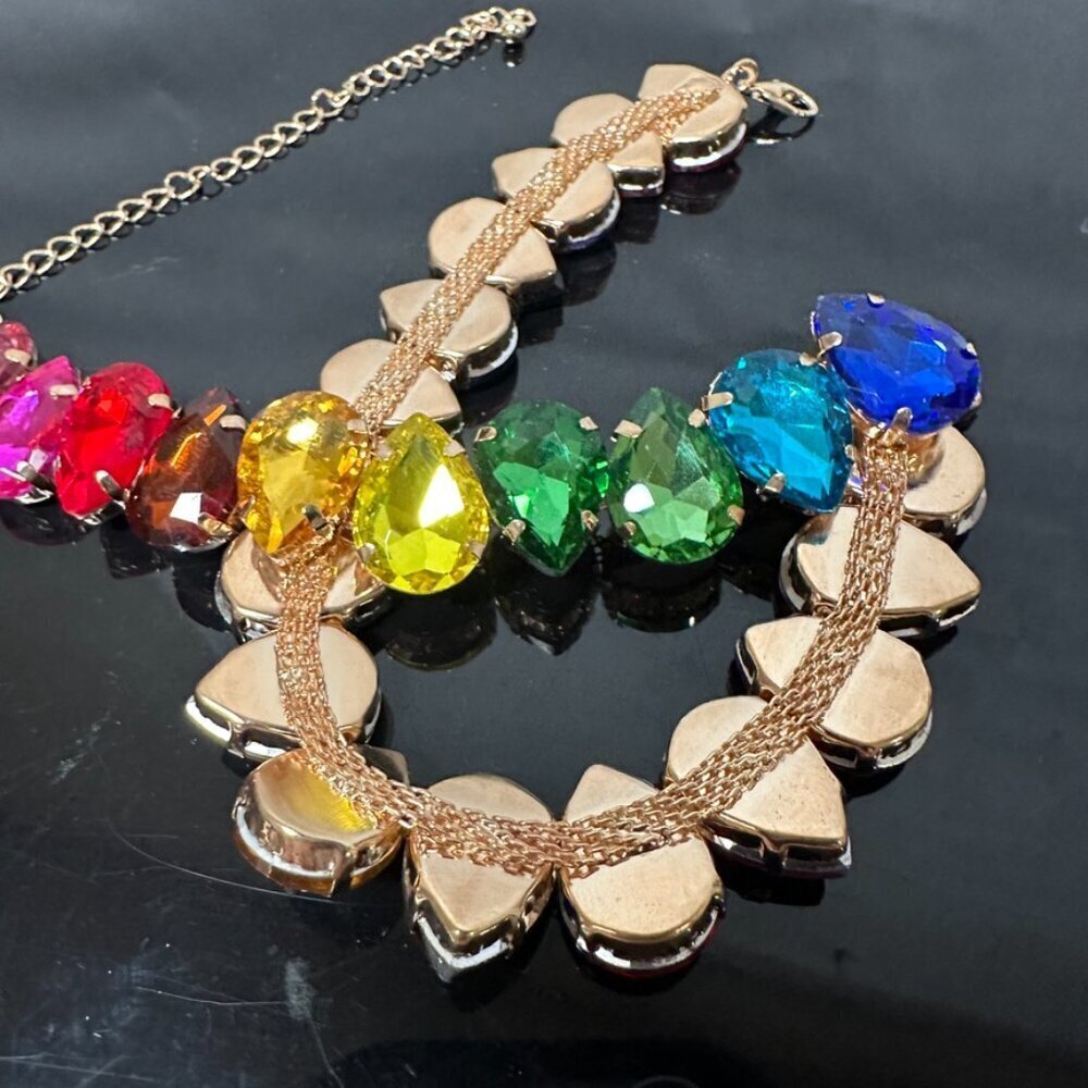 Rainbow Crystal Necklace Chakra Colorful Choker Party Festive Club Holiday NWT - Picture 12 of 12